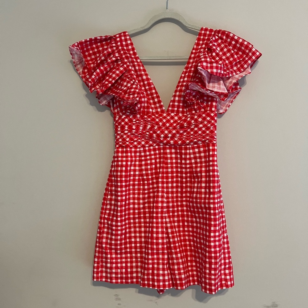Hutch Red Gingham Ruffle-Shoulder romper - Picture 2 of 5